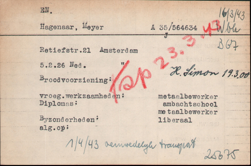 Joodse Raadkaart 1 van Meijer Hagenaar, bron: Arolsen Archives  