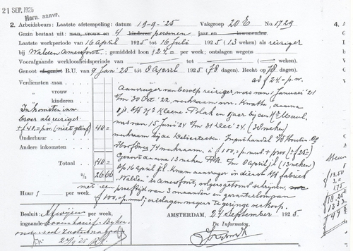 Fragment van 19 sept. 1925 uit het dossier van Isaäc Blitz over zijn werk verleden, bron: Dossier Bureau Maatschappelijke Steun  