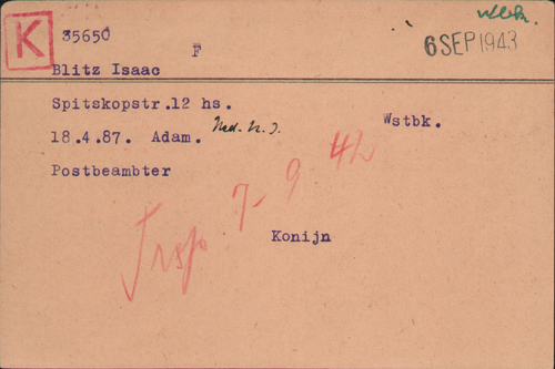 Kaart Joodse Raad van Isaäc Blitz, bron: Arolsen Archives  