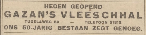 Opening van Gazan’s Vleeschhal op de Tugelaweg 80, bron: Centraal Blad voor Isr. in Ned. van 22 juli 1927.   