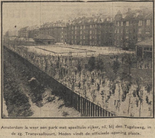 Opening van en kleine speeltuin / speelplaats langs de Tugelaweg, bron: het Alg. handelsblad van 23 mei 1925  