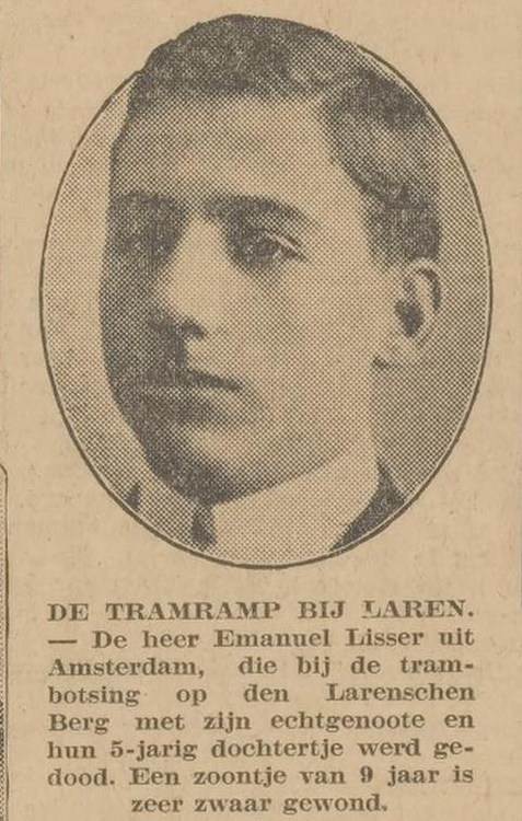 Portret van Eamnuel Lisser, slachtoffer van de Tramramp, bron: De courant Het Nieuws van den dag van 09-08-1927  