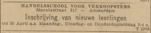 Adv. van de Handelsschool voor Verkoopsters, leerlingen kunnen zich inschrijven, bron: De Courant, het Nieuws van den Dag van 13 maart 1931   