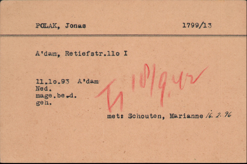 Kaart Joodse Raad van Jonas Polak, bron: Arolsen Archives  