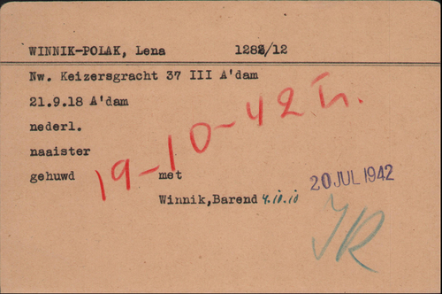 Kaart Joodse Raad van Lena Winnik – Polak, bron: Arolsen Archives  