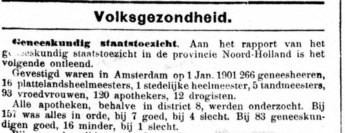 Klein berichtje over de gezondheidstoestand in Amsterdam, hier alleen de inleiding, bron: Het Volk van 5 juni 1901  