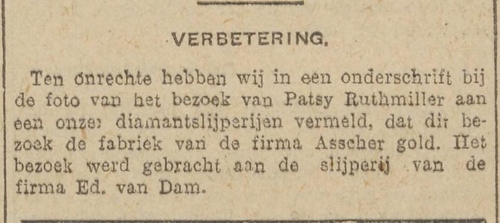 Klein berichtje over de firma Ed. Van Dam waar Ruben Soesan kort gewerkt heeft, bron: het Alg. Handelsblad van 22 maart 1928.  