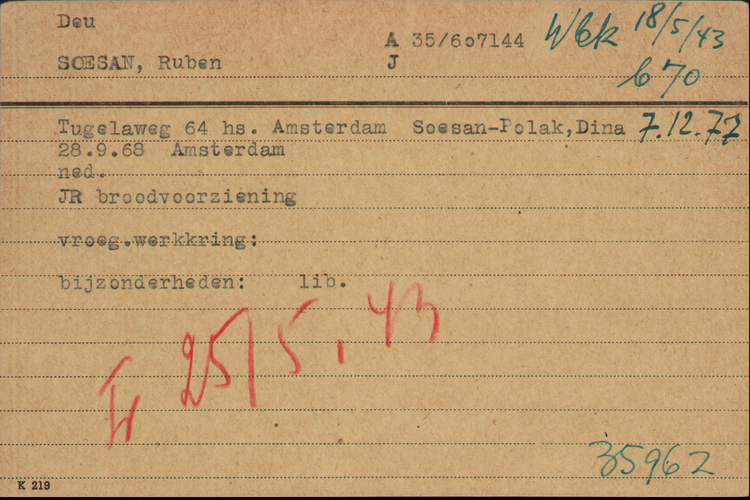 Kaart Joodse Raad van Ruben Soesan (dl.1), bron: Arolsen Archives  