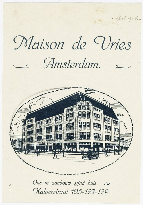 Maison de Vries, adres: Kalverstraat 125-129, prent uit 1914. Bron: losbeeldmateriaal SAA  
