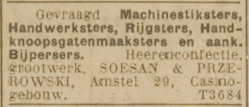 Advertentie voor Soesan en Przerowski van 5 juli 1929 in De Courant het Nieuws van den Dag.  