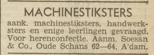 Advertentie voor Soesan & co, bron: Het Volk van 12 aug. 1938.  