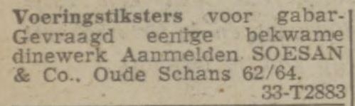 Laatste advertentie voor Soesan & Co van 8 oktober 1941, bron: De Courant, Het Nieuws van den Dag.  