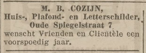 Advertentie van M.B. Cozijn, het Centraal Blad voor Isr. etc. van 29 sept. 1922  