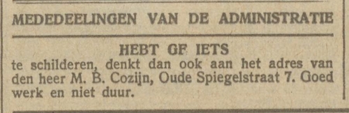 Advertentie van M.B. Cozijn, bron: het NIW van 23 april 1926  