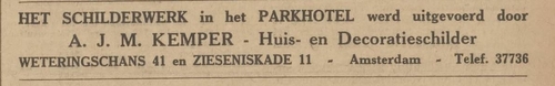 Advertentie voor schildersbedrijf Kemper, bron: Centraal Blad voor Isr. etc. van 10 jan. 1930  