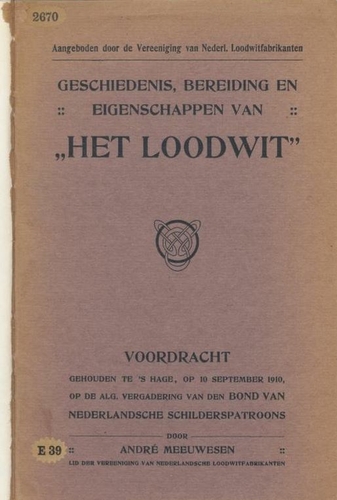 Boek(je) van de Bond van Ned. Schilderspatroons over ‘Het Loodwit’. Bron: Geschiedenis, bereiding en eigenschappen van ‘het Loodwit’.   