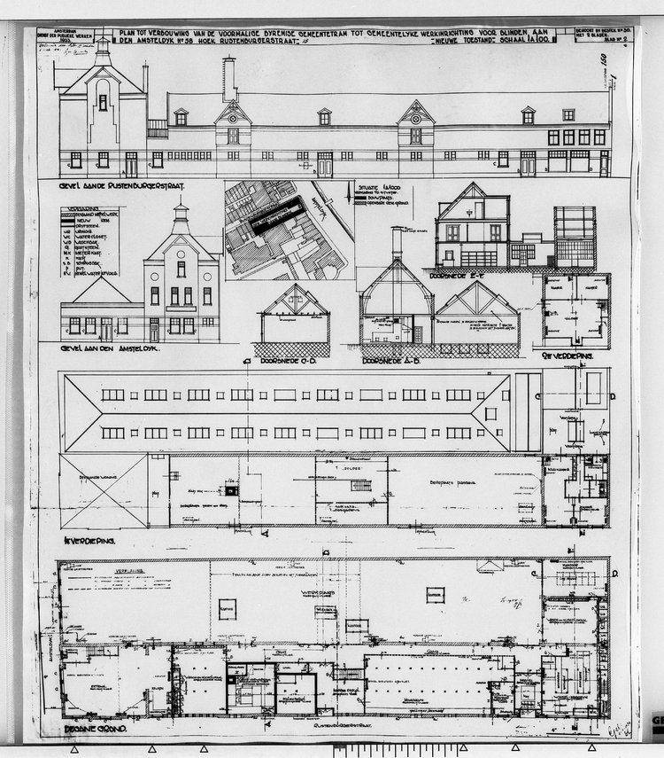 Bouwtekening of plattegrond van de Gemeentelijke Werkinrichting voor blinden aan de Amsteldijk, bron: collecetie bruwtek. v/h SAA, ca. 1933  