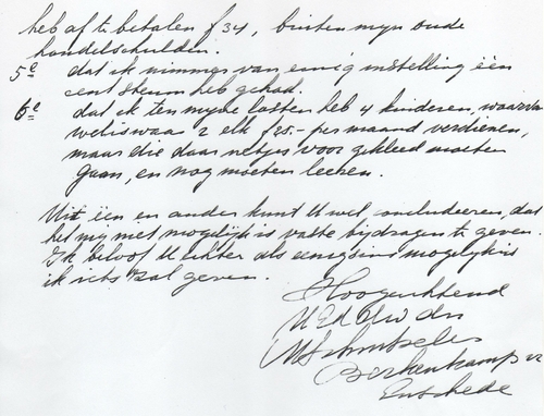Tweede deel van de brief van Samuel M. Schnitseler gericht aan Het Bureau, bron: dossier Maatschappelijke Steun H. Schnitseler  