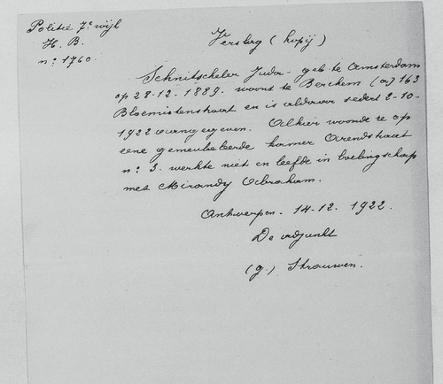 Geschreven aantekening over het samenwonen van Juda en Abraham, bron: Felix archief Antwerpen  