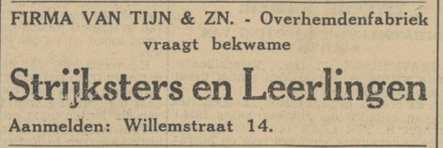 Vacature firma Van Tijn & Zn., bron: Twentsch dagblad Tubantia en Enschedesche courant van 17 dec. 1935   