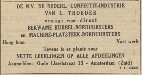 Advertentie van Troeder, bron: De Tijd van 30 jan. 1937  