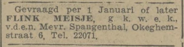 Advertentie van het gezin Spangenthal, bron: Alg. Hand. van 23 dec. 1940  