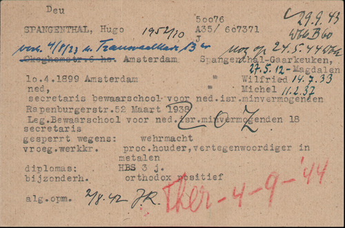 Kaart Joodse Raad van Hugo Spangenthal, bron: Arolsen Archives  