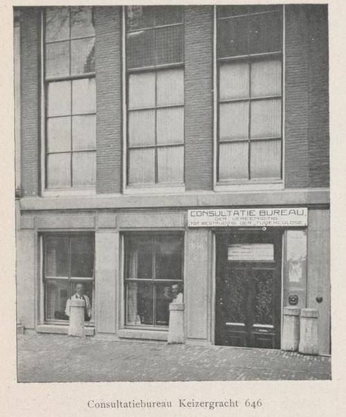 Consultatiebureau van de A’damsche Tub. Bestrijding aan de Keizersgracht 646, bron: De Amsterdamsche Vereeniging tot Bestrijding der Tuberculose – 1924   