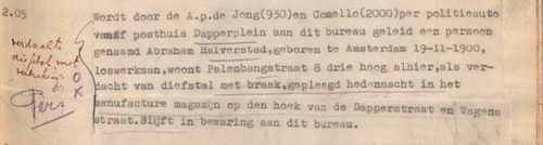 Politierapport nummer 33 van 3 februari 1941 over de verdachte A. Halverstad, bron: indexen SAA  