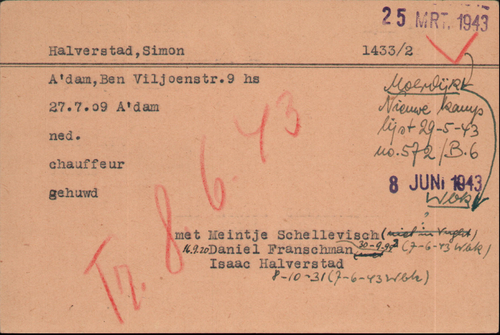 Kaart Joodse Raad van Simon Halverstad, bron: Arolsen Archives  