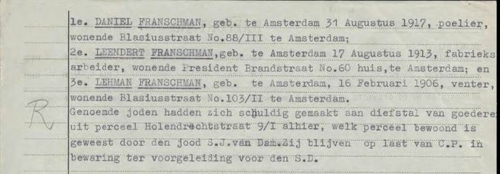 Politierapport dd. 30 sept. 1942 van Daniël Franschman, bron: indexen SAA  