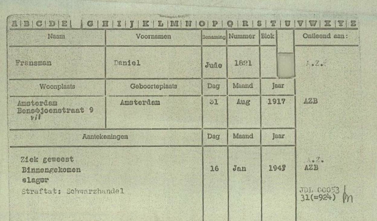 Kaart Vught Daniël Franschman, bron: Arolsen Archives  