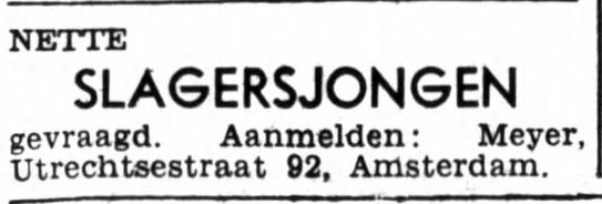 Adv. voor slagerij Meyer in de Utrechtsestraat, bron: Het Volk van 9 april 1940  