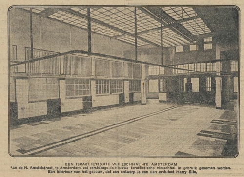Foto van de nieuwe Vleeshal in de Nieuwe Amstelstraat, bron: Algemeen Handelsblad van 11 april 1929.  