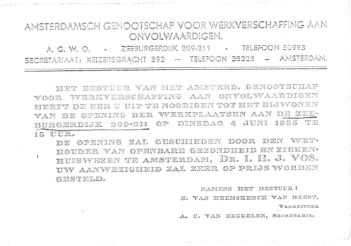 Brochure van de A.G.W.O. Bron: Gemeentearchief Amsterdam, Archief van de Sociale Raad en rechtsvoorgangers, inv.nr. 400-2527.  