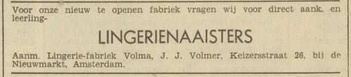 Adv. voor en van J.J. Vomer, Keizersstraat 26, bron: het Volk van 11 juli 1938.  