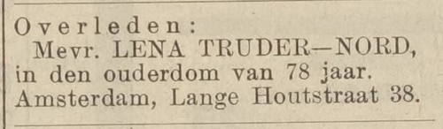 Overlijdensbericht van Lena Truder – Nord in Het Centraal Blad voor Isr. in Ned. van 7 januari 1937.  