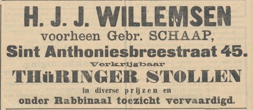 Bakkerij Willemsen waar Wolf enige tijd als broodbezorger werkte, bron: het NIW van 20 december 1901  