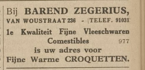 Advertentie voor Zegerius, buren én familie van het Gezin Gobits in Van Woustraat, bron: Centraal Blad Isr. in Ned. van 10 juli 1931.  