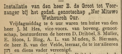Kop van het artikel in het Centraal Blad voor Isr. in Nederland van 9 mei 1913.  