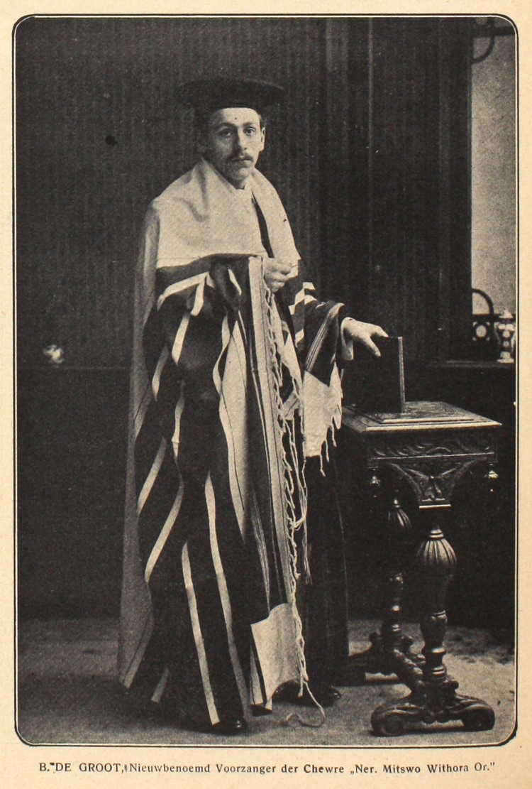 Portret van de nieuwe voorzanger: B. de Groot, bron: De Joodsche Prins van mei 1913.  