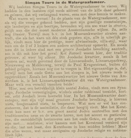 Een persoonlijk verslag van een lezer over de B.M.G. in de synagoge van B.M.G. Bron: De Joodsche Kroniek van 11 nov. 1912.  
