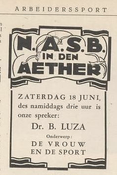 Kleine advertentie met Dr. Luza in Arbeiderssport; orgaan van de Nederlandsche Arbeiderssportbond, jrg 5, 1932, no. 25, 18-06-1932  