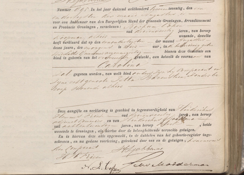 Geboortebewijs, inschrijving, van Carolina Cohen op 31 augustus 1872, bron: Groninger Archieven  