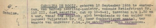 Carolina doet aangifte, haar zomermantel is ontvreemd, 11 september 1941, Bureau J.D. Meijerplein   