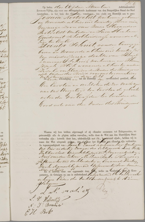 Huwelijksakte van Jesaia Rootveldt en Heintje Schut van 11 nov. 1857, bron: WieWasWie.  