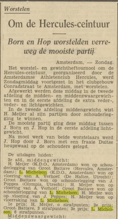  Worstelen om de Hercules Ceintuur, bron: Het Volk van 7 okt. 1935  