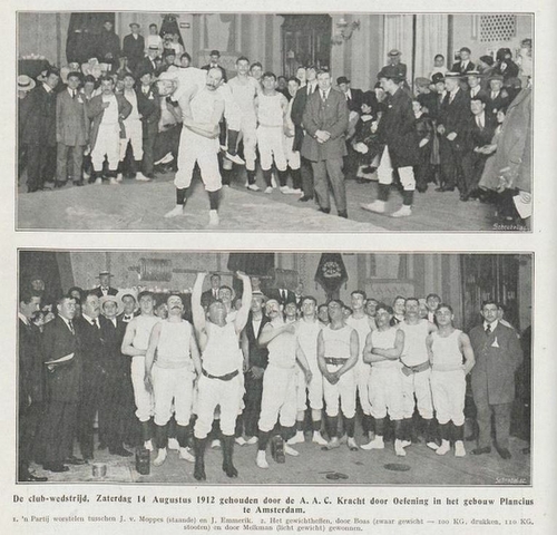 Twee afbeeldingen van de clubwedstrijd van KDO in Plancius, bron: Revue der Sporten jrg 6, 1912, no 15, 20-08-1912  