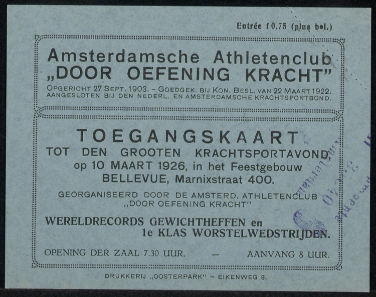 Grote krachtsportavond georganiseerd door D.O.K., bron: SAA, inv.nr. 30581 – 43  