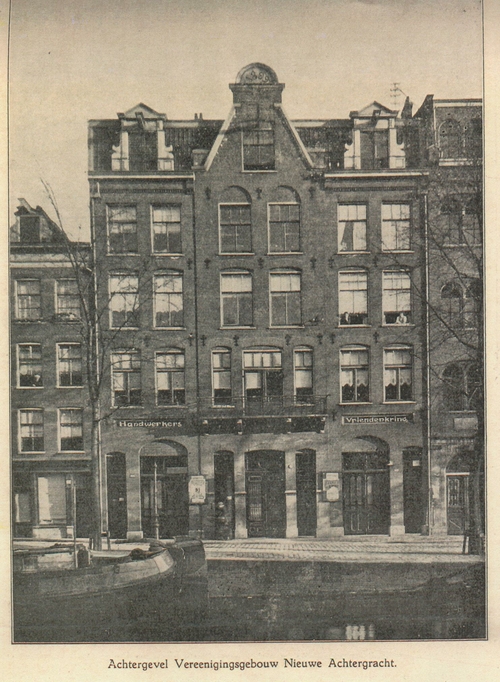 Het verenigingsgebouw van de HWV op de Nieuwe Achtergracht in ongeveer 1929. Bron: het feestnummer van de Handwerksman uit 1929.  